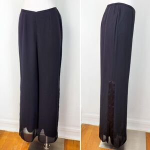 Vintage 90s Black Chiffon Side Slit Wide Leg Pants